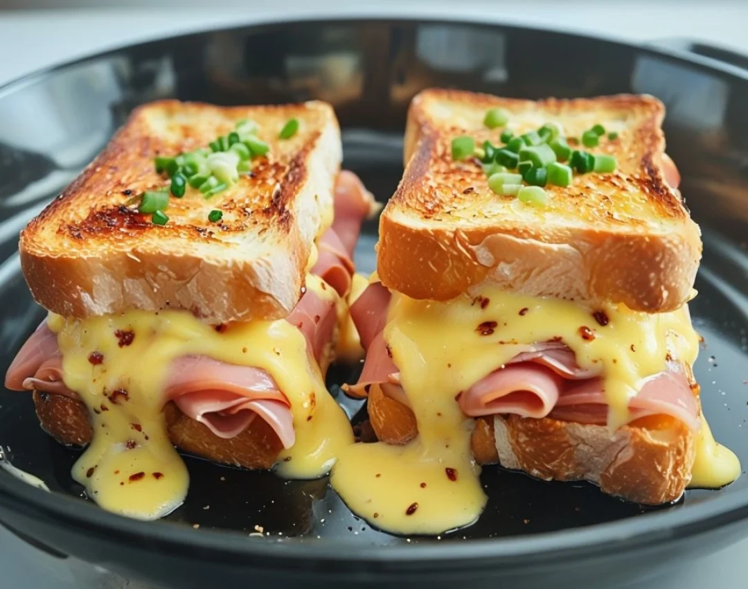Freshly Made Toast Sandwiches with Ham and Cheese