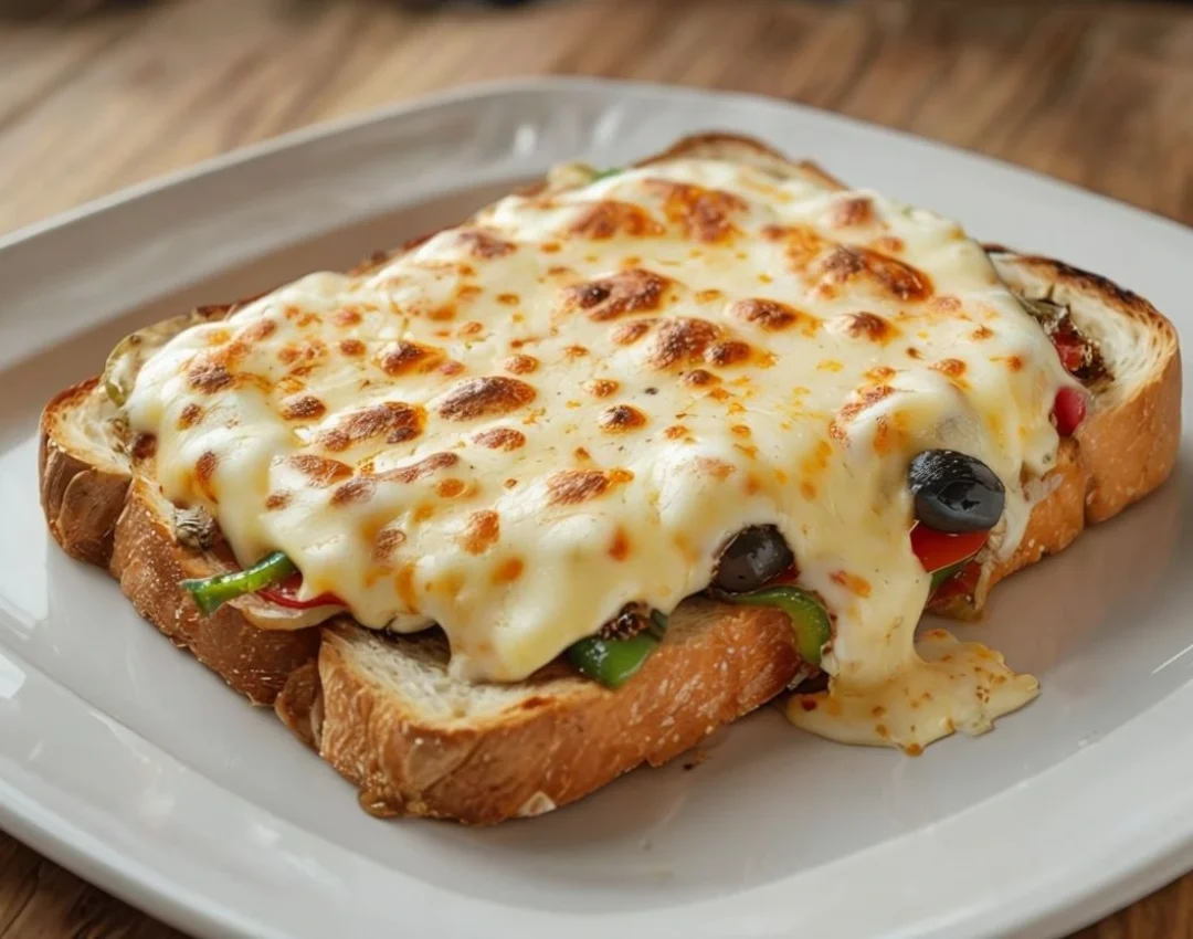 Melted Cheese Toast Slice On Glossy White Plate