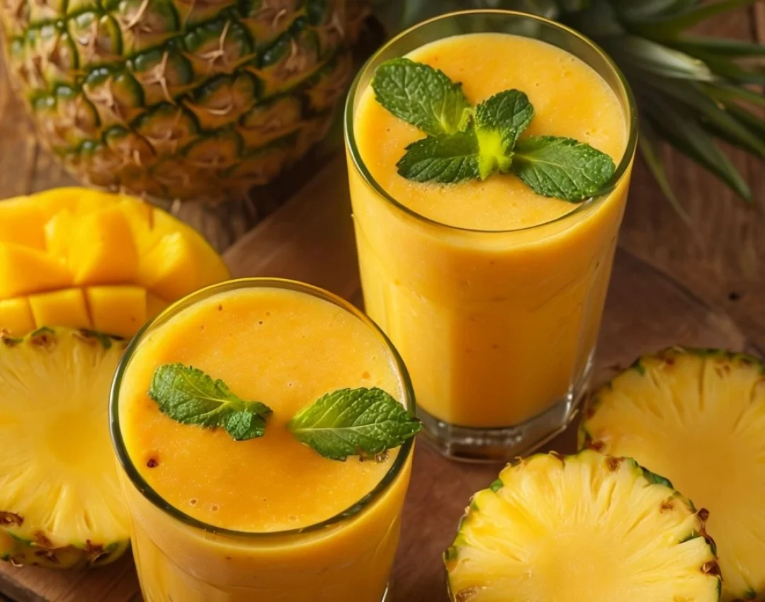 Vibrant Still Life Of Tropical Smoothies With Fresh Fruits